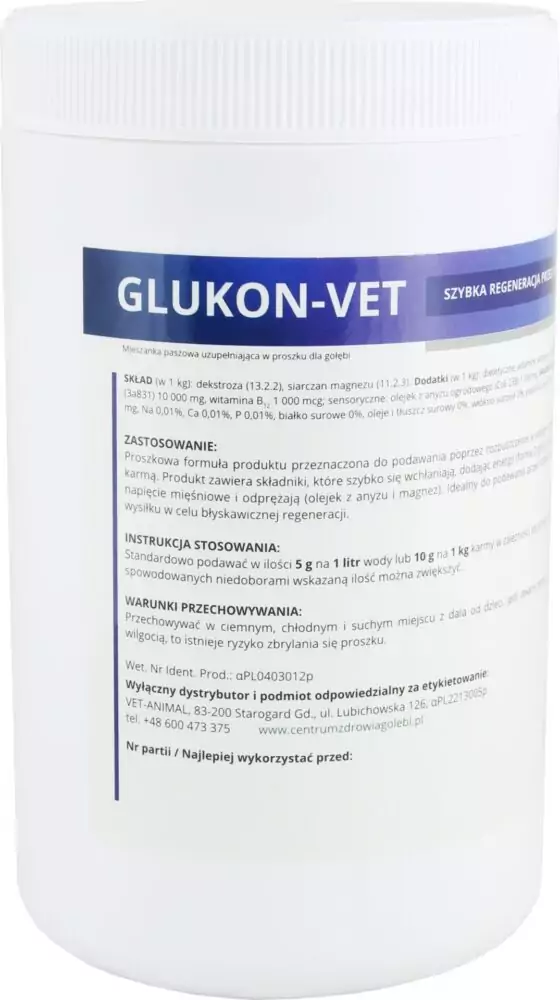 GLUKON-VET 500 g | Suplementy i artykuły dla gołębi | Sklep online dla hodowców E-hoduj.pl